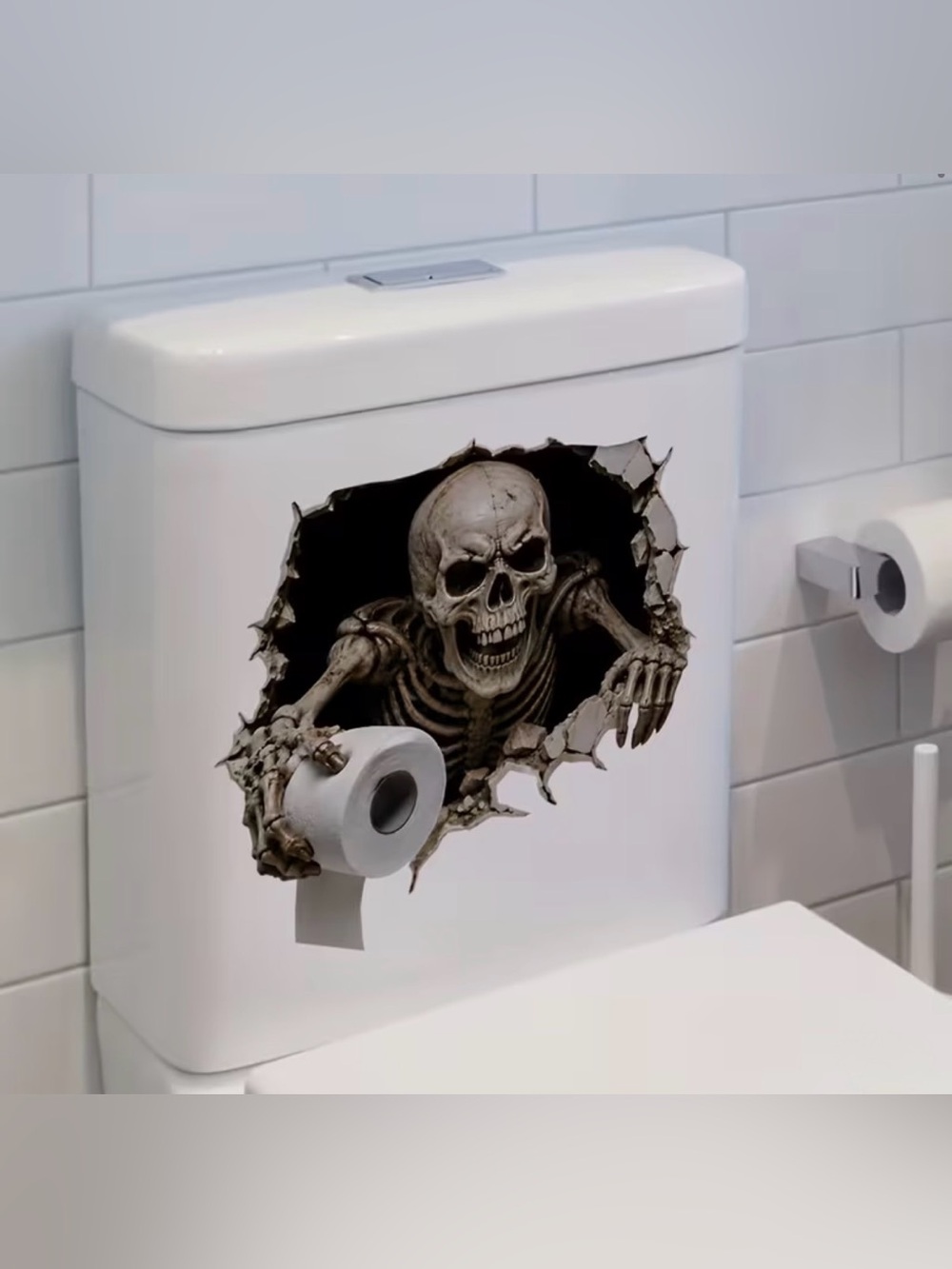 Skeleton Skull 3D Peel Wall Decal Toilet Tank Sticker